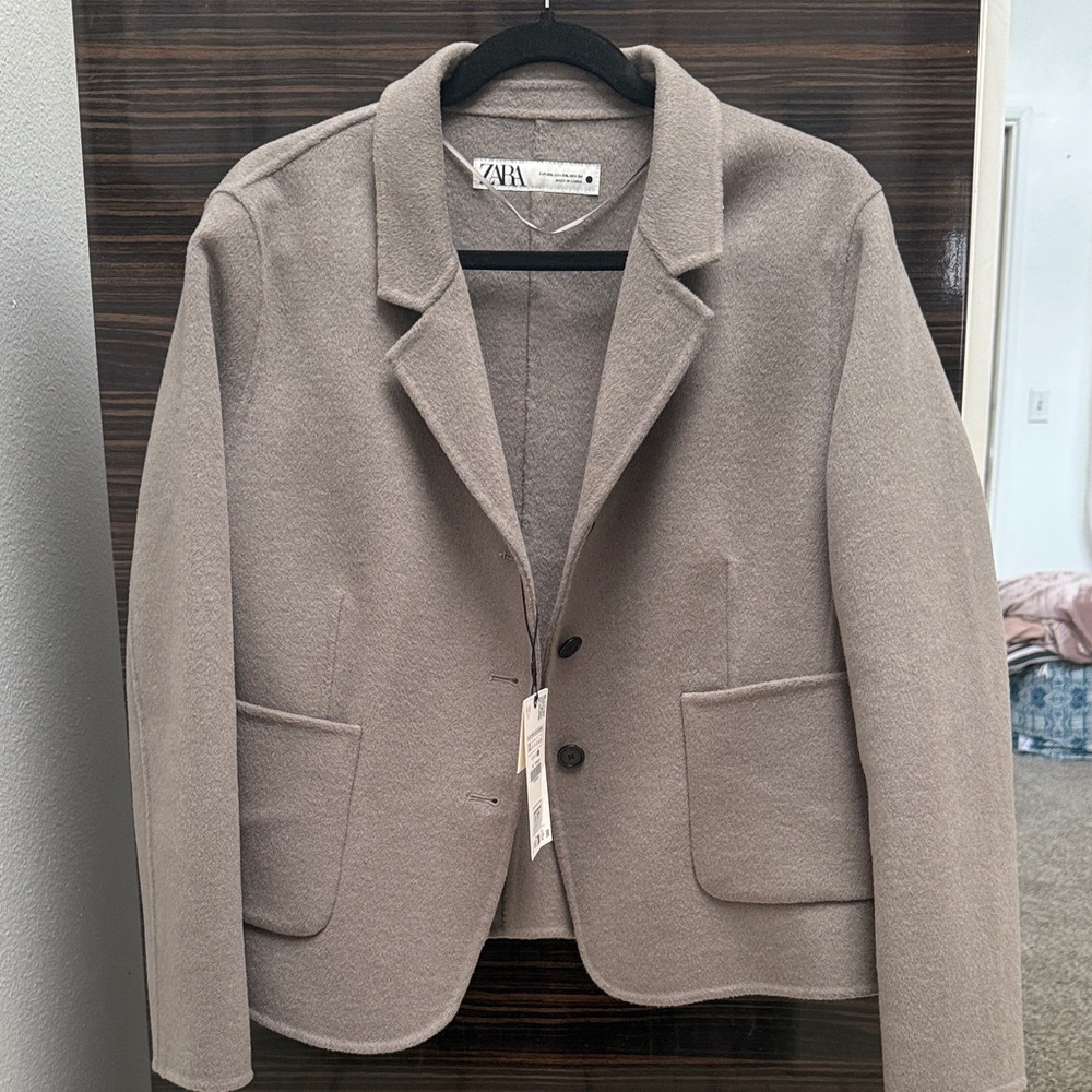 Zara Gray Wool Cropped Jacket NWT